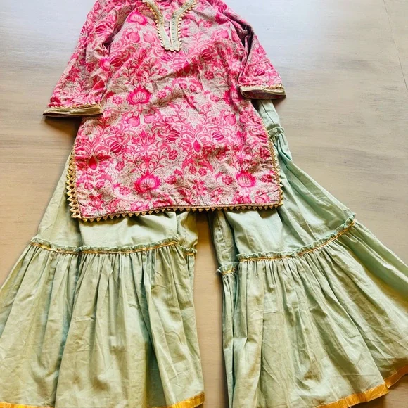 Boho Pink Top and Green Palazzo pant